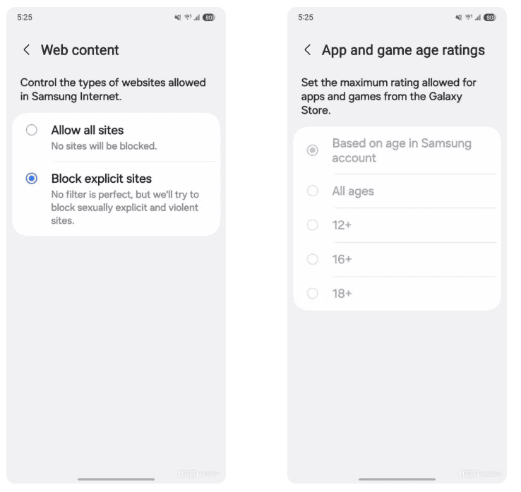 One UI 7.0 rodičovská kontrola